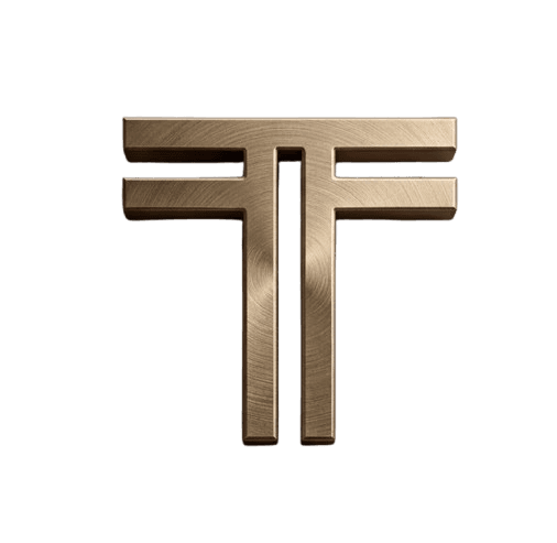 The TrinityByte monogram rendered in brushed champagne metal
